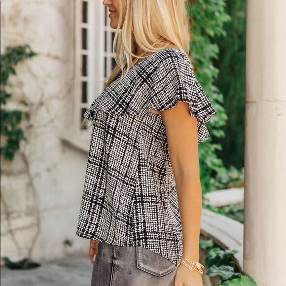 Andree By Unit Womens Plaid Ruffled Top - Picture 2 of 3